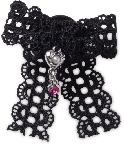 Black Lace Bow Silver Heart